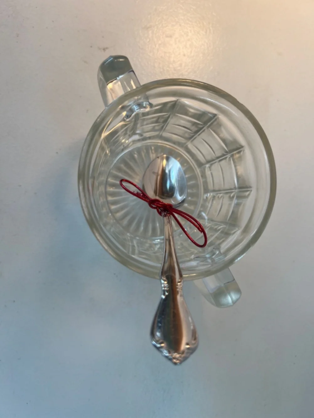 Vintage Hazel Atlas Open Colonial Block Sugar Dish w/Oneida Spoon